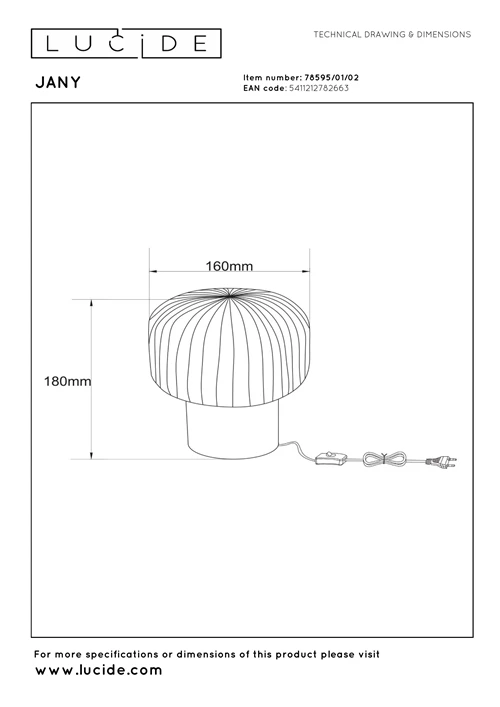 Lucide JANY - Lampe de table - Ø 16 cm - 1xE14 - Or Mat / Laiton - technique